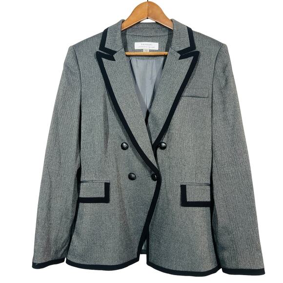 Tahari Tuxedo Blazer Jacket Herringbone Career Trim Grey Black - 14 - Picture 1 of 6